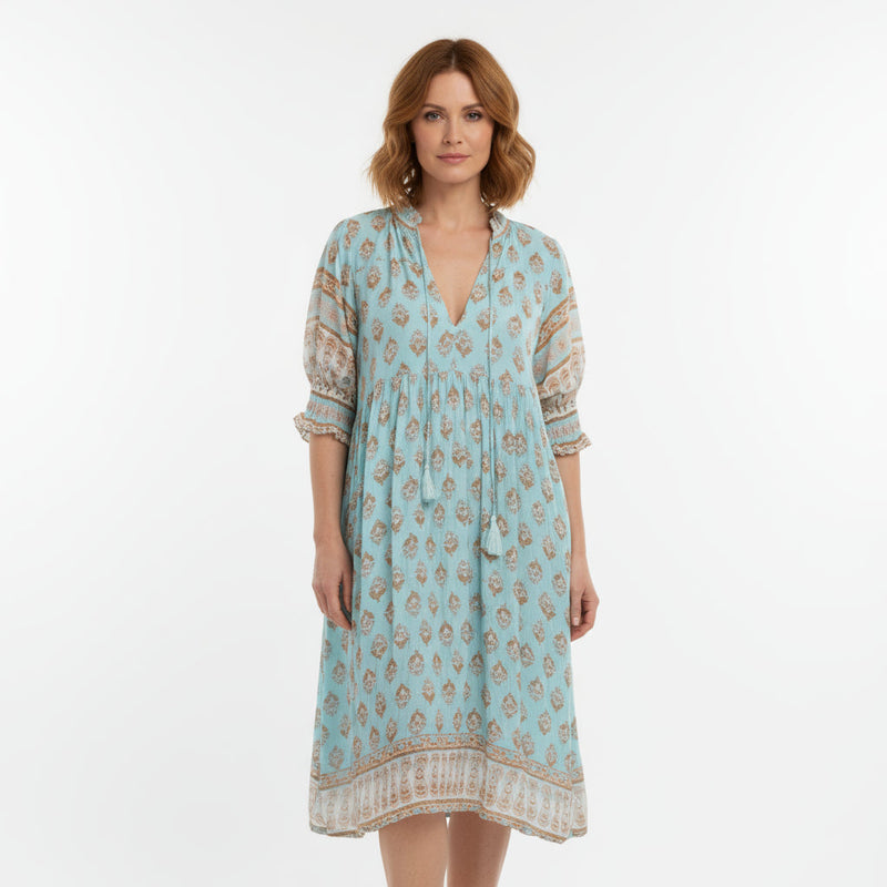 Vestido Maxi para Mujer Nona | Escote en V A-Line, Mezcla de Algodón y Poliéster Ligera