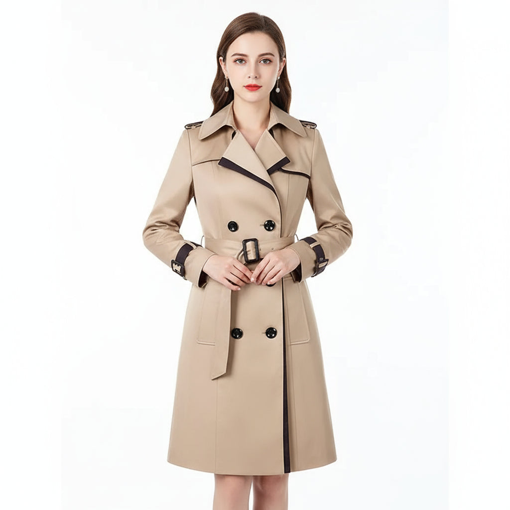 Elora Women's Trench Coat | Double-Breasted Design, Cotton Blend