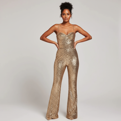 Sona Women's Sequin Jumpsuit | Flared Trousers, Underwire Bustier