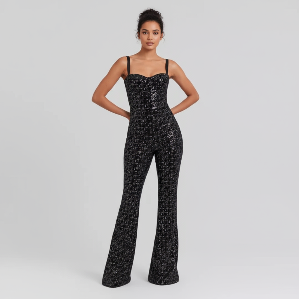 Sona Women's Sequin Jumpsuit | Flared Trousers, Underwire Bustier