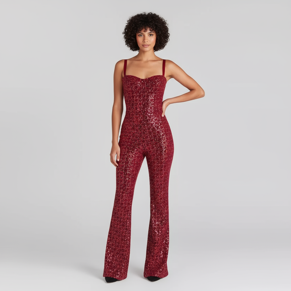 Sona Women's Sequin Jumpsuit | Flared Trousers, Underwire Bustier