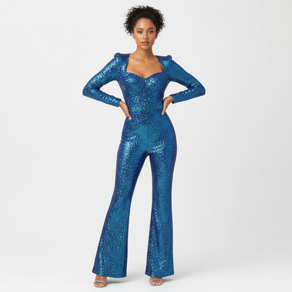 Mara Women's Sequin Jumpsuit | Elegant Design, Fitted with Flared Trousers