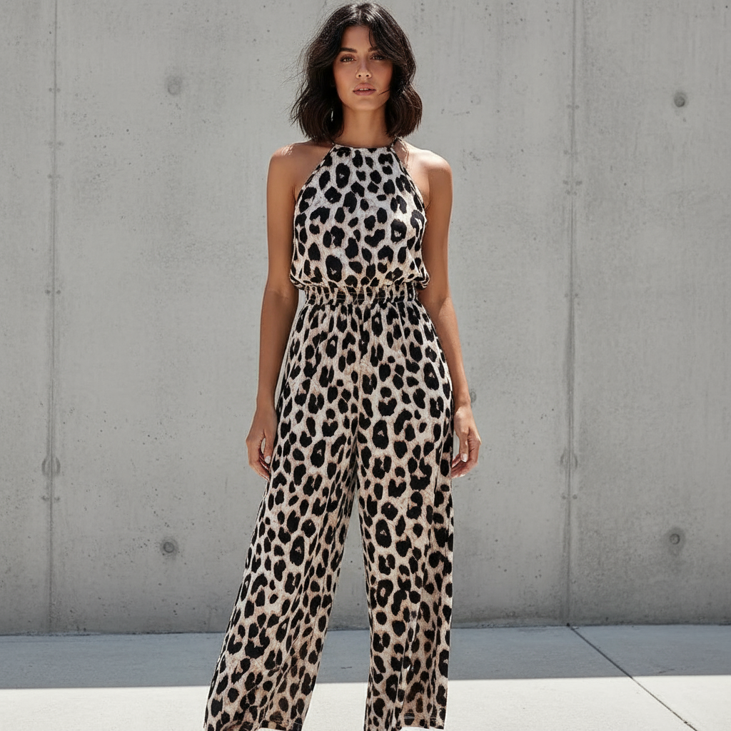 Lara Women's Jumpsuit | Leopard Print, Wide Leg Design