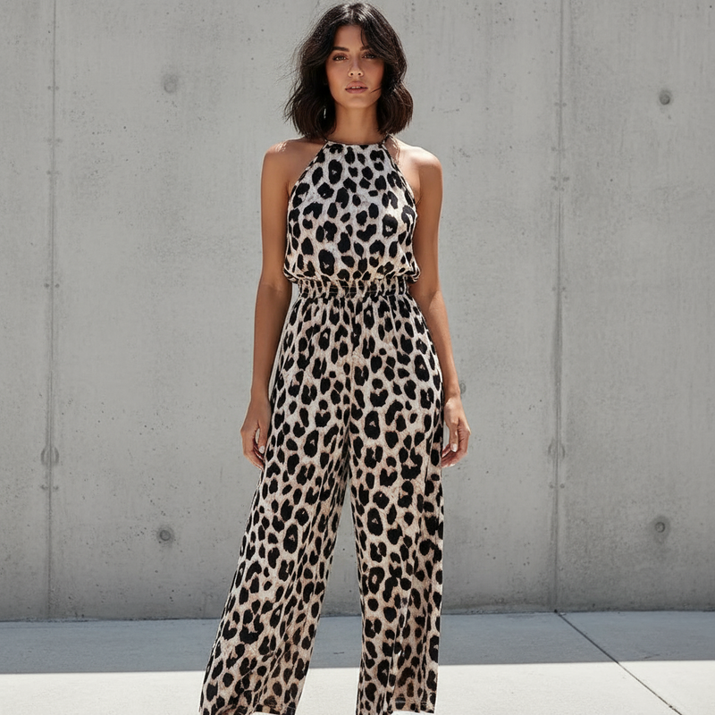 Lara Women's Jumpsuit | Leopard Print, Wide Leg Design