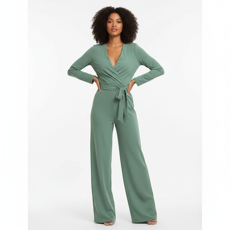 Vera Women's Jumpsuit | Elegant Wrap V-Neck, Wide-Leg Design