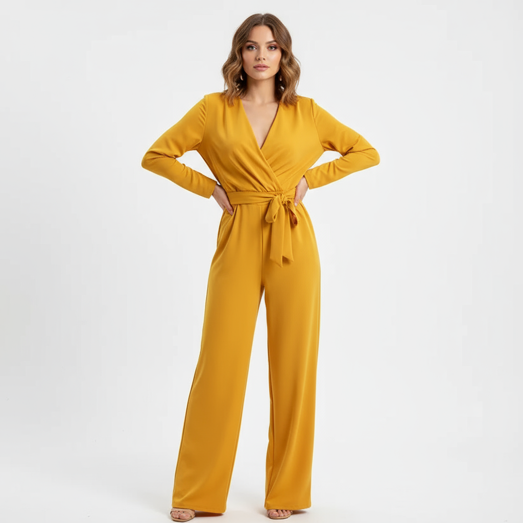Vera Women's Jumpsuit | Elegant Wrap V-Neck, Wide-Leg Design