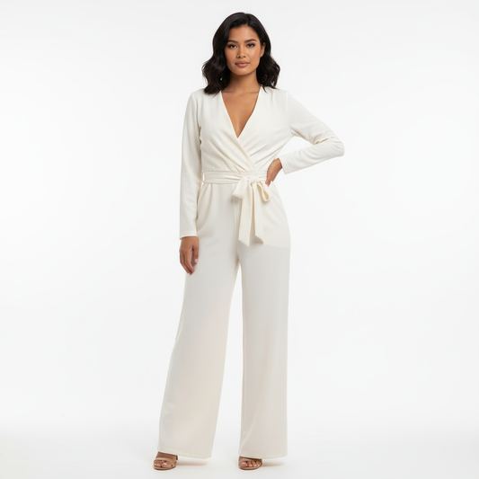 Vera Women's Jumpsuit | Elegant Wrap V-Neck, Wide-Leg Design