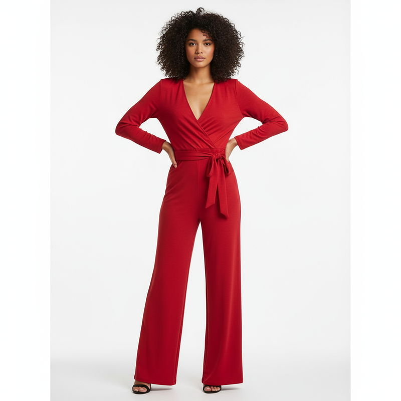 Vera Women's Jumpsuit | Elegant Wrap V-Neck, Wide-Leg Design