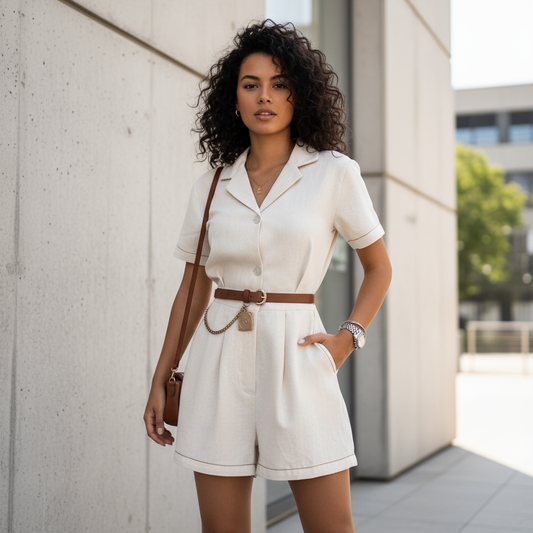 Bella Women's Jumpsuit | Short Sleeve, Button-Up Design, Elegant Fit