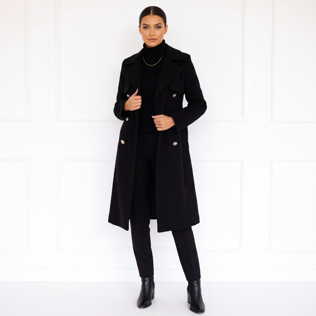 Willow Renee Women's Trench Coat | Double-Breasted with Gold Buttons, Elegant Longline