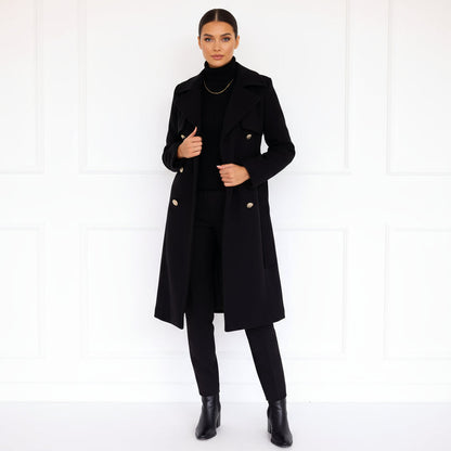 Willow Renee Women's Trench Coat | Double-Breasted with Gold Buttons, Elegant Longline