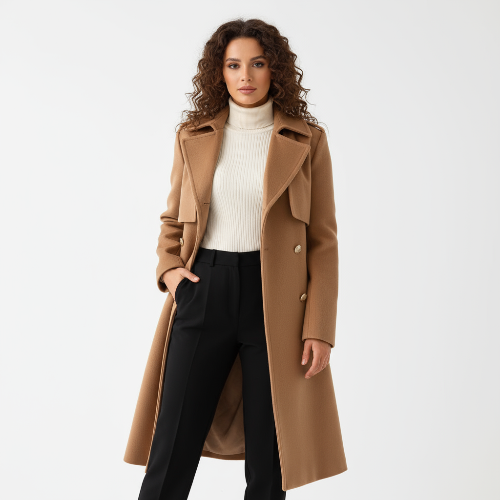 Willow Renee Women's Trench Coat | Double-Breasted with Gold Buttons, Elegant Longline