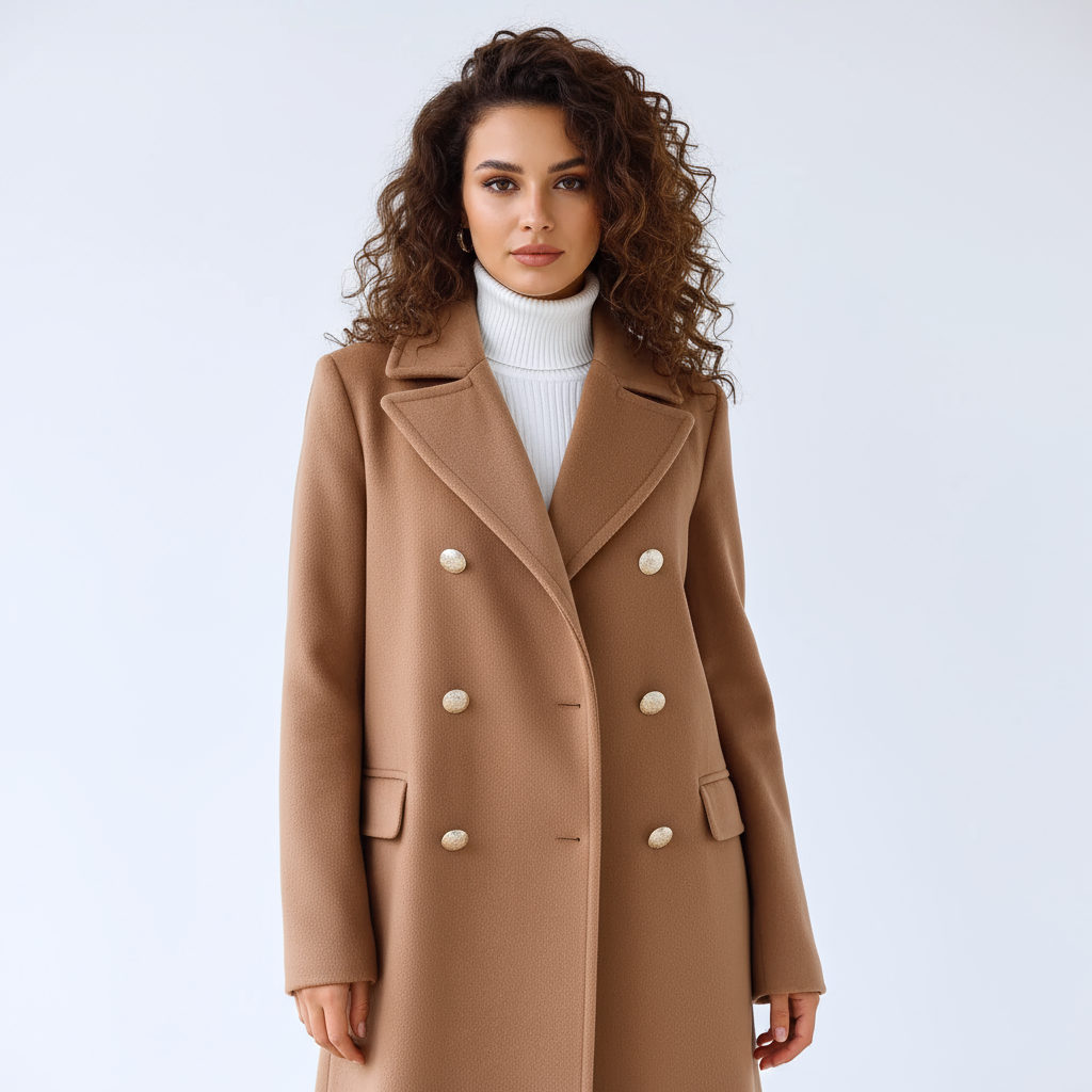 Willow Renee Women's Trench Coat | Double-Breasted with Gold Buttons, Elegant Longline