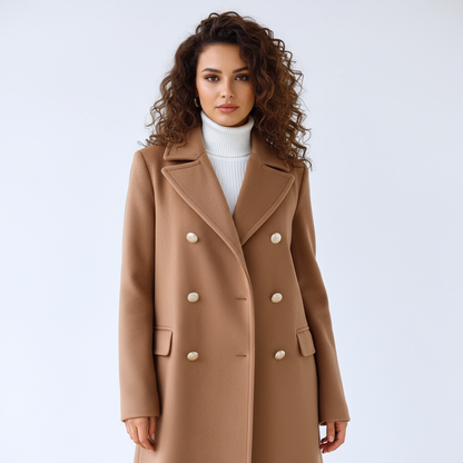 Willow Renee Women's Trench Coat | Double-Breasted with Gold Buttons, Elegant Longline