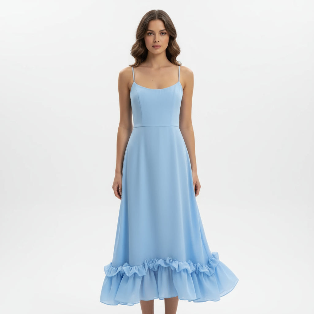 Fiona Women's Midi Dress | Flounce Bustier Design, Elegant Summer Dress