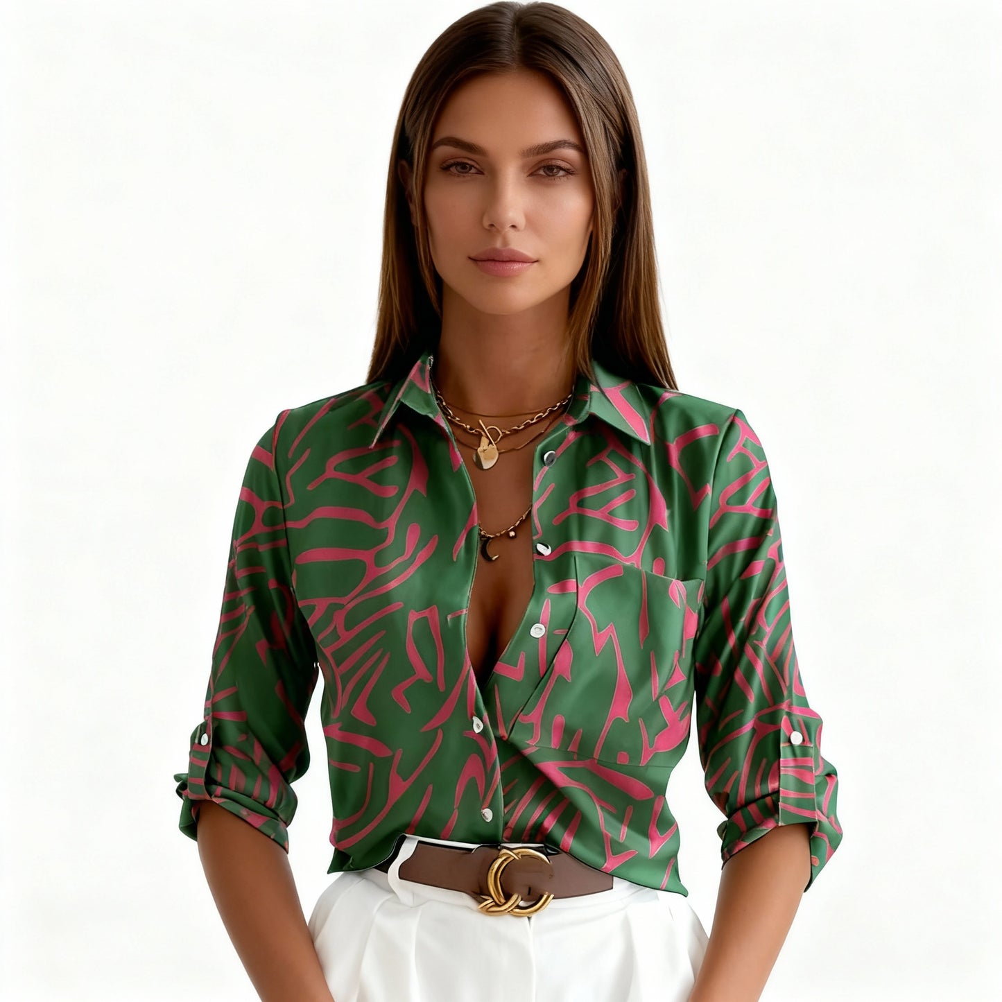 Ava Women's Blouse | Abstract Print, Button-Down Design
