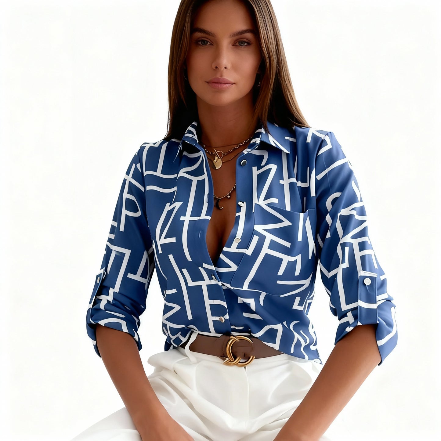 Ava Women's Blouse | Abstract Print, Button-Down Design