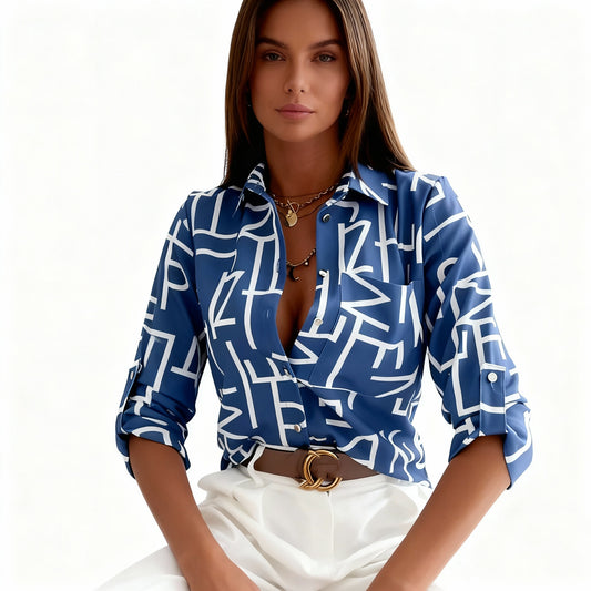 Ava Women's Blouse | Abstract Print, Button-Down Design