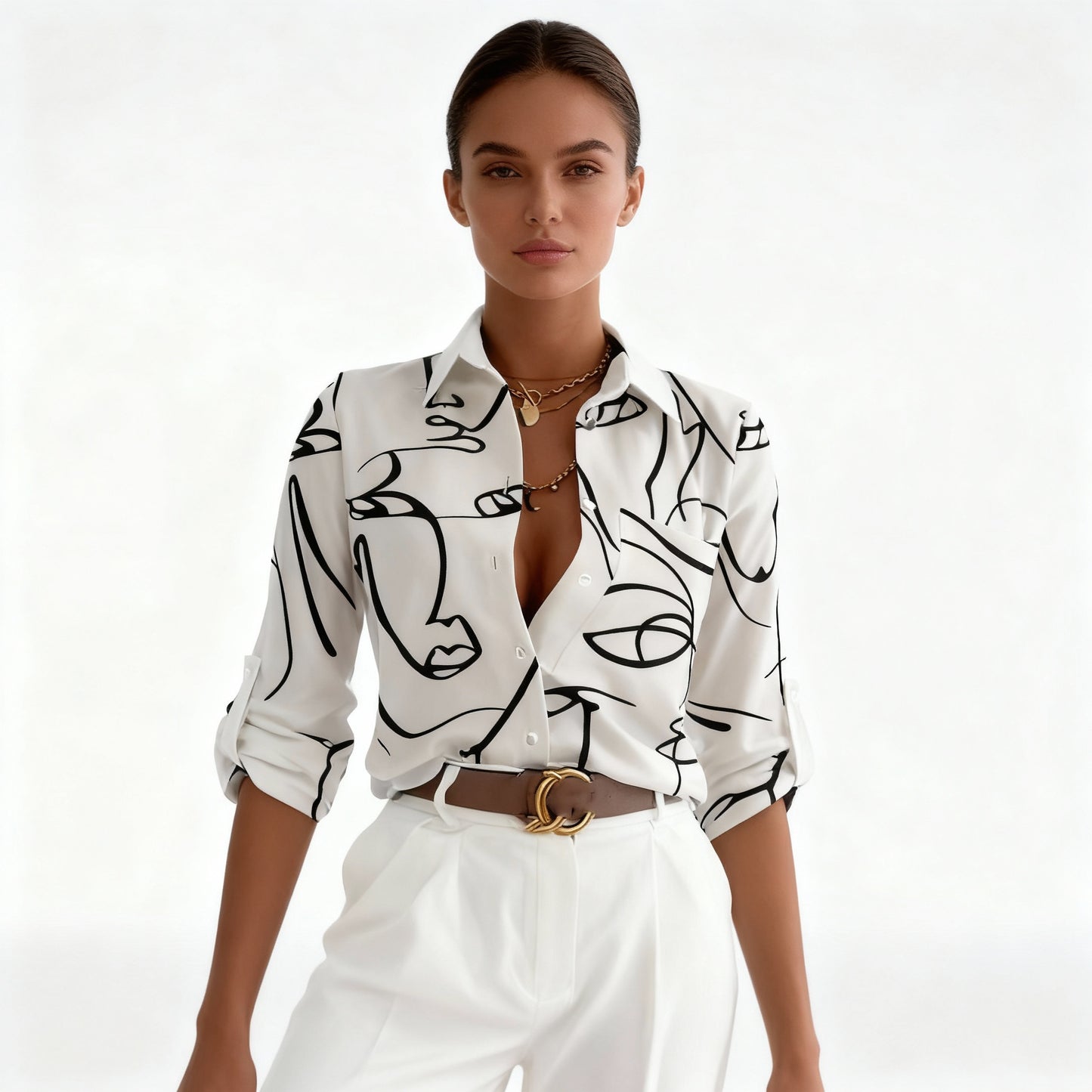 Ava Women's Blouse | Abstract Print, Button-Down Design