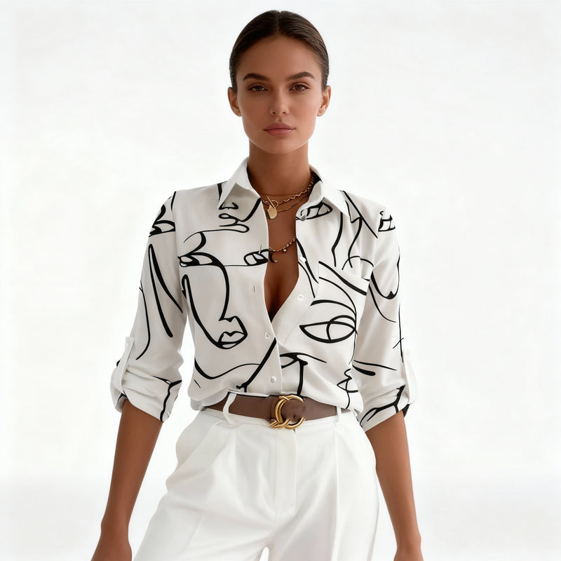 Ava Women's Blouse | Abstract Print, Button-Down Design