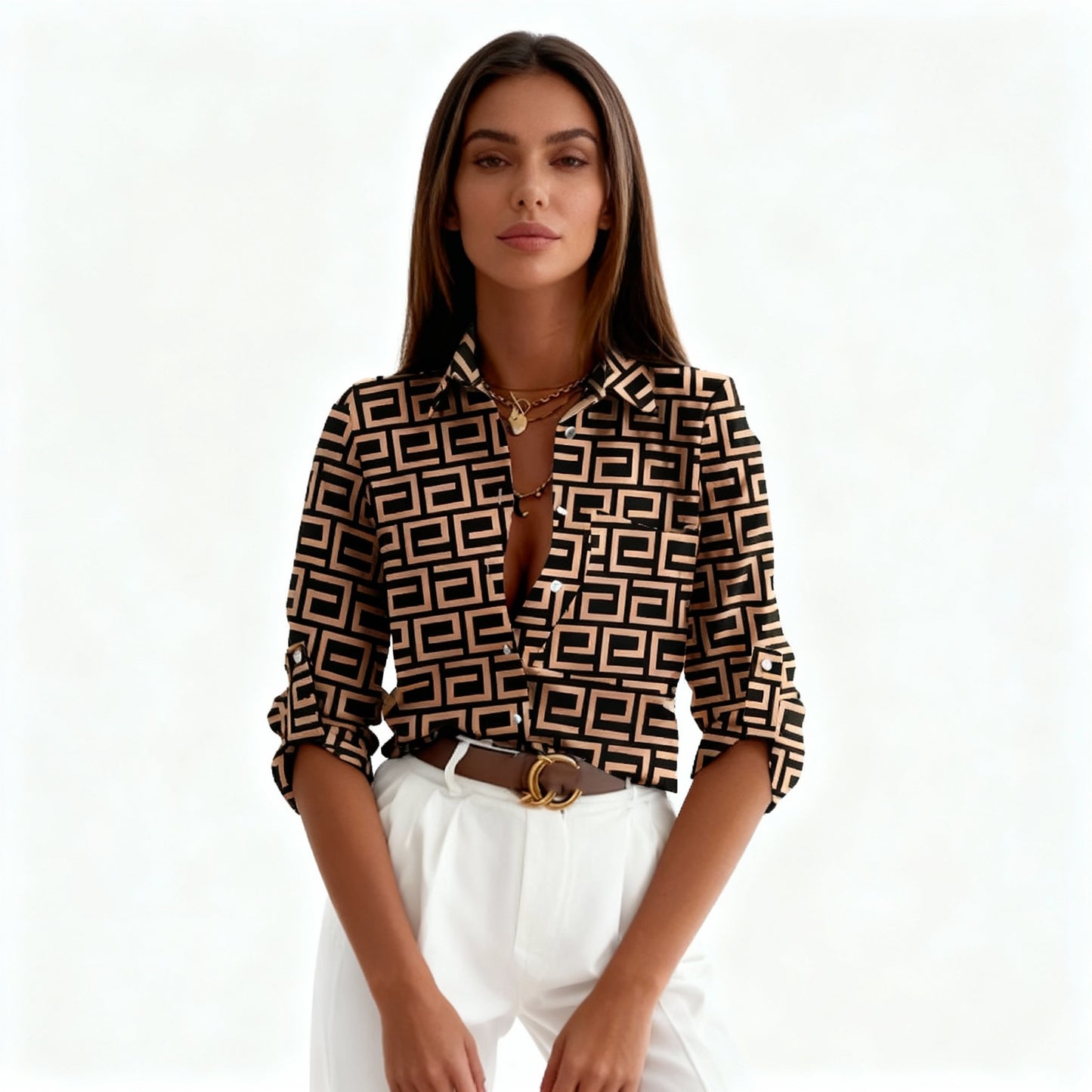 Ava Women's Blouse | Abstract Print, Button-Down Design