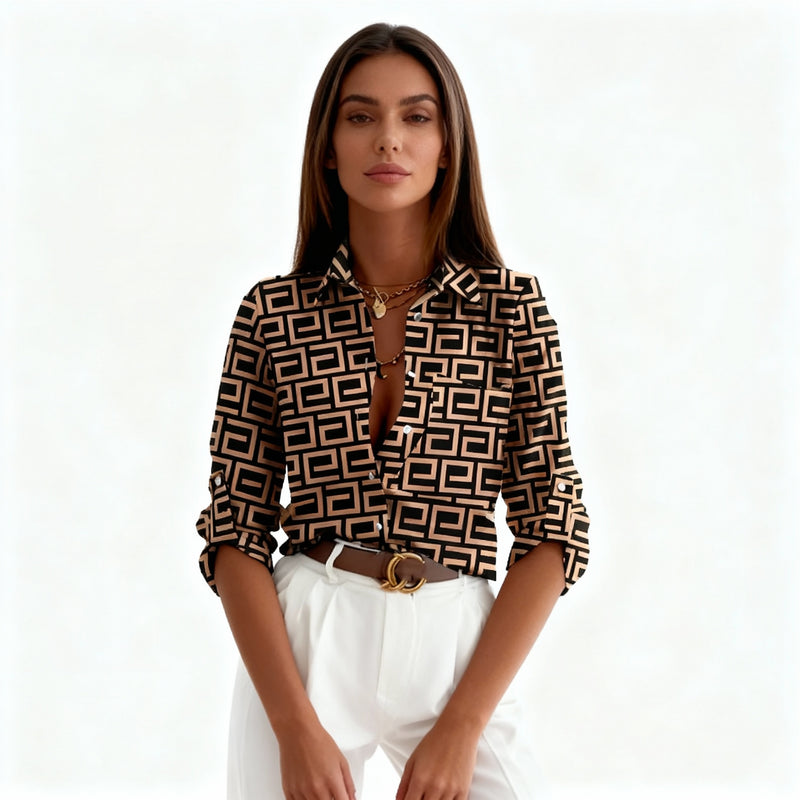 Ava Women's Blouse | Abstract Print, Button-Down Design
