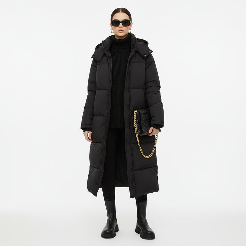 Doudoune Longue Femme Lara | Panneaux Matelassés, Capuche Fixe