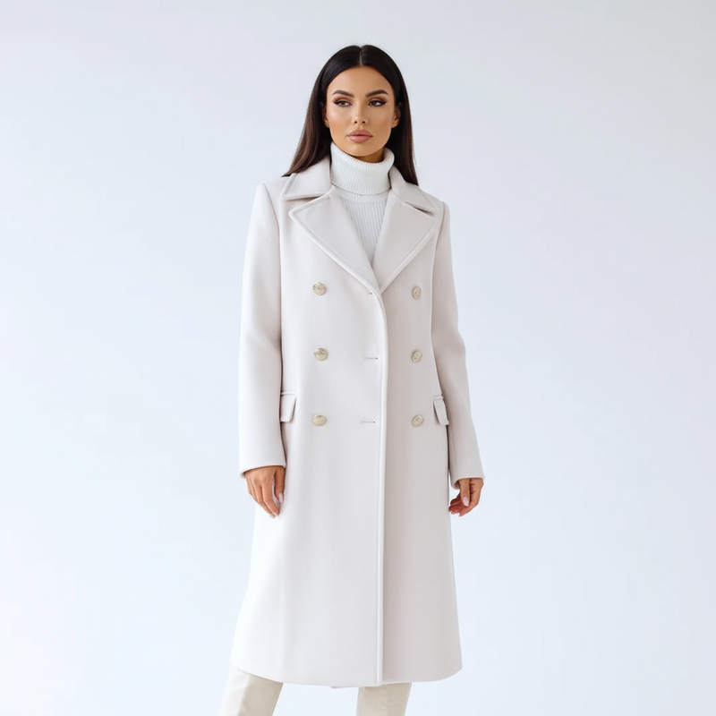 Evelyn Women's Wool Trench Coat | Elegant Double-Breasted Design, Longline Fit