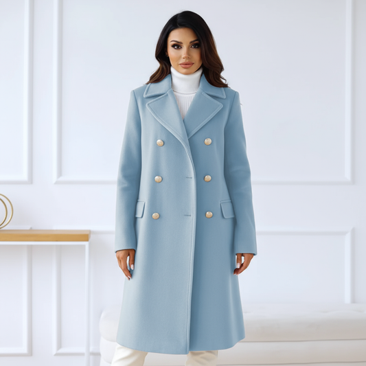 Evelyn Women's Wool Trench Coat | Elegant Double-Breasted Design, Longline Fit