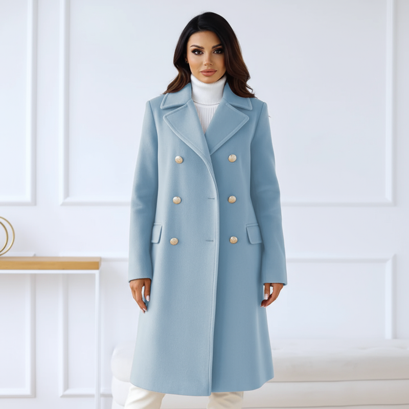 Evelyn Women's Wool Trench Coat | Elegant Double-Breasted Design, Longline Fit