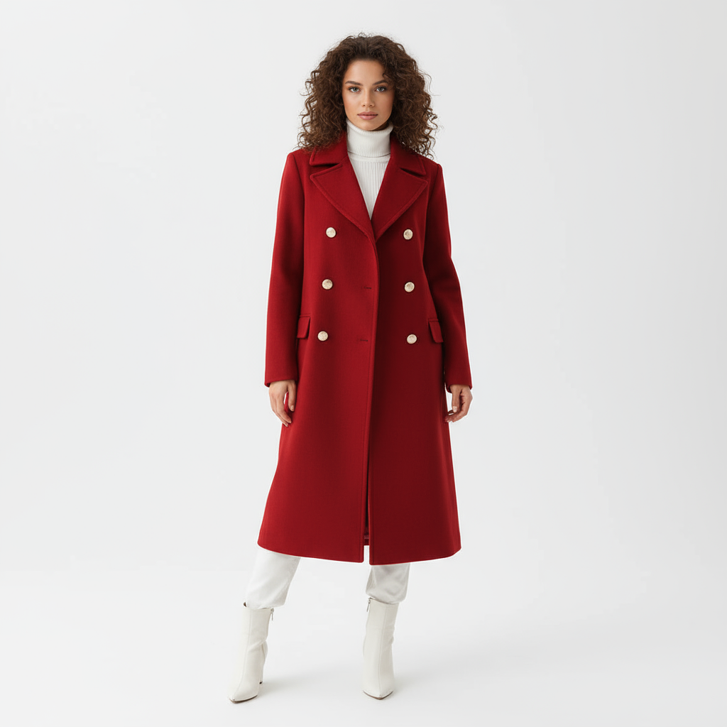 Evelyn Women's Wool Trench Coat | Elegant Double-Breasted Design, Longline Fit