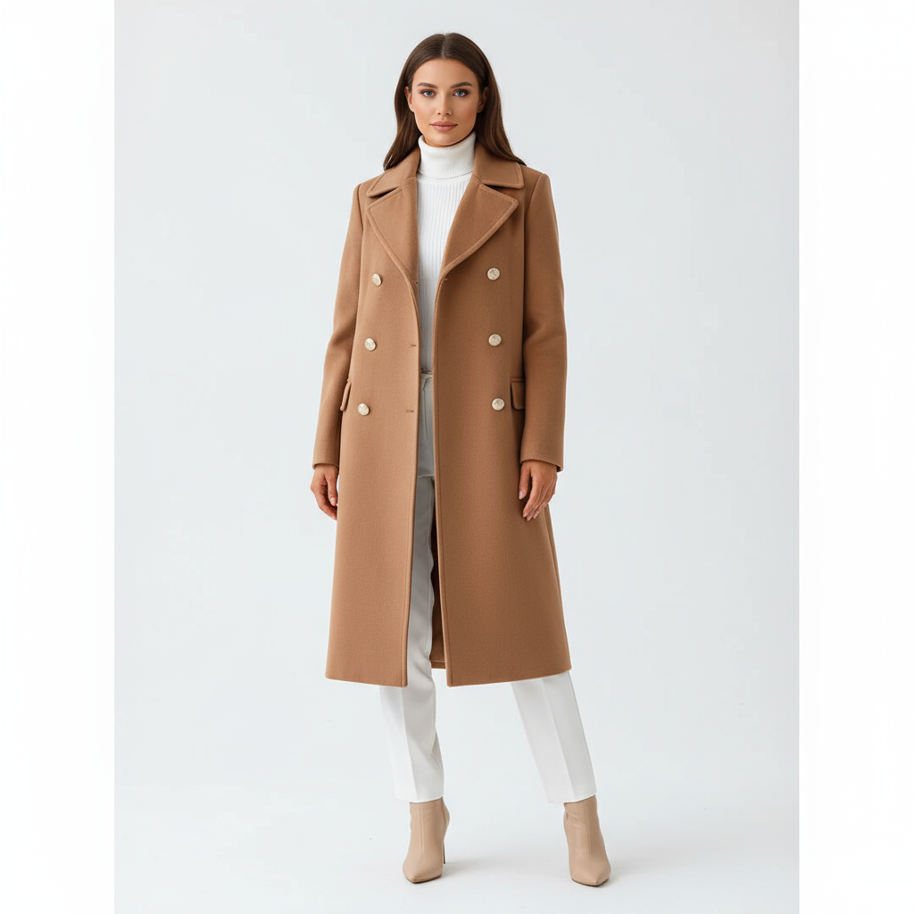 Evelyn Women's Wool Trench Coat | Elegant Double-Breasted Design, Longline Fit
