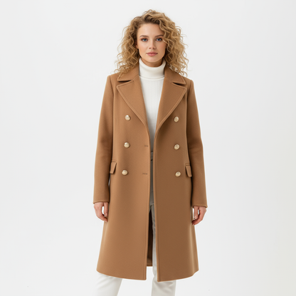 Evelyn Women's Wool Trench Coat | Elegant Double-Breasted Design, Longline Fit