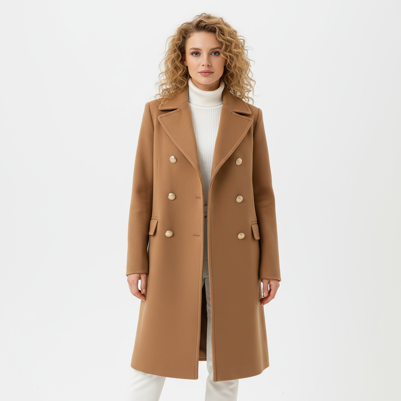 Evelyn Women's Wool Trench Coat | Elegant Double-Breasted Design, Longline Fit