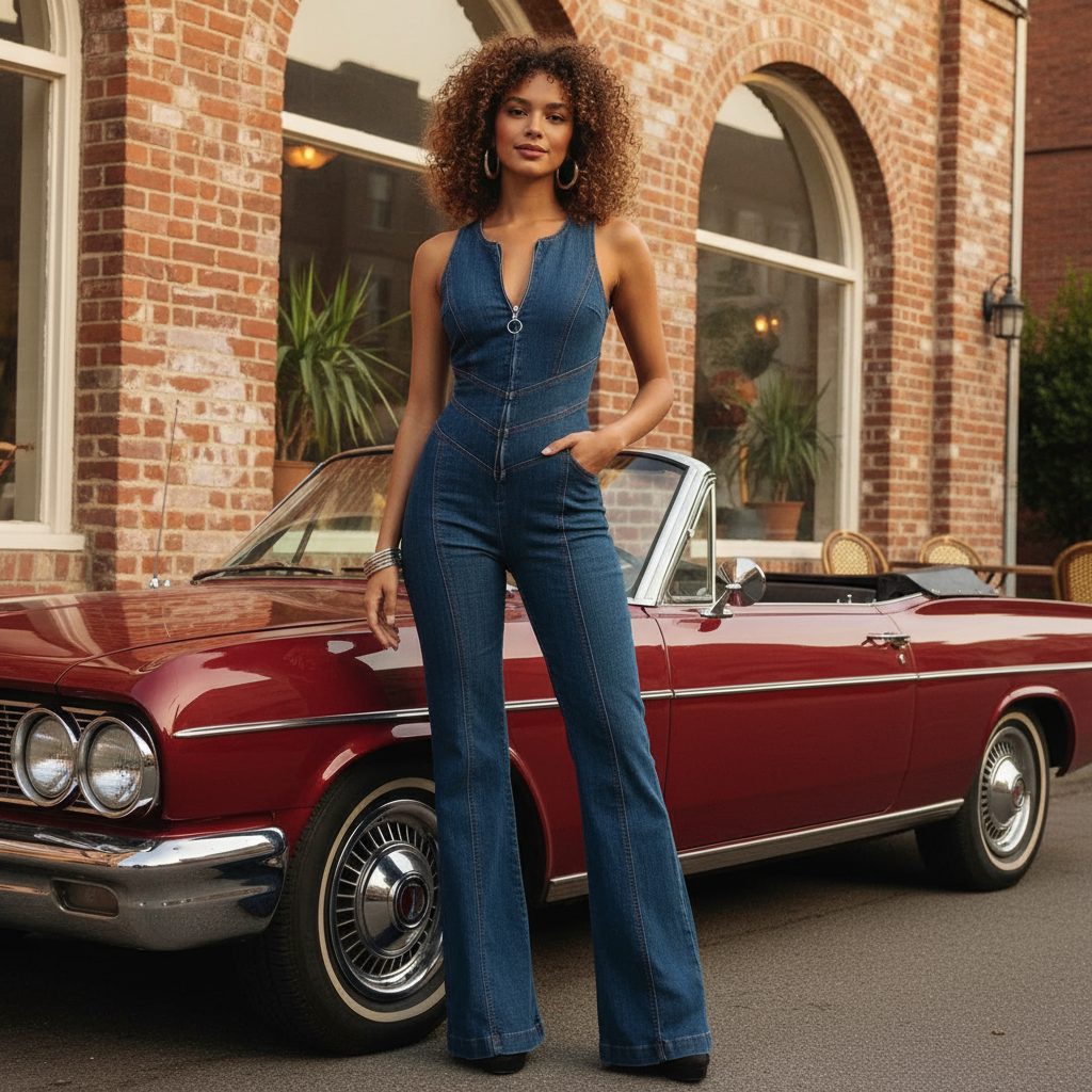 Rita Women's Jumpsuit | High-Quality Denim, Vintage Elegant Style