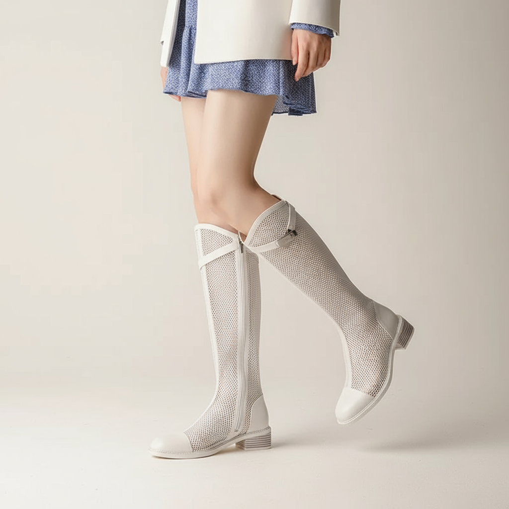 Breeze Women's Knee High Boots | Durable PU, Chic See-Through Design