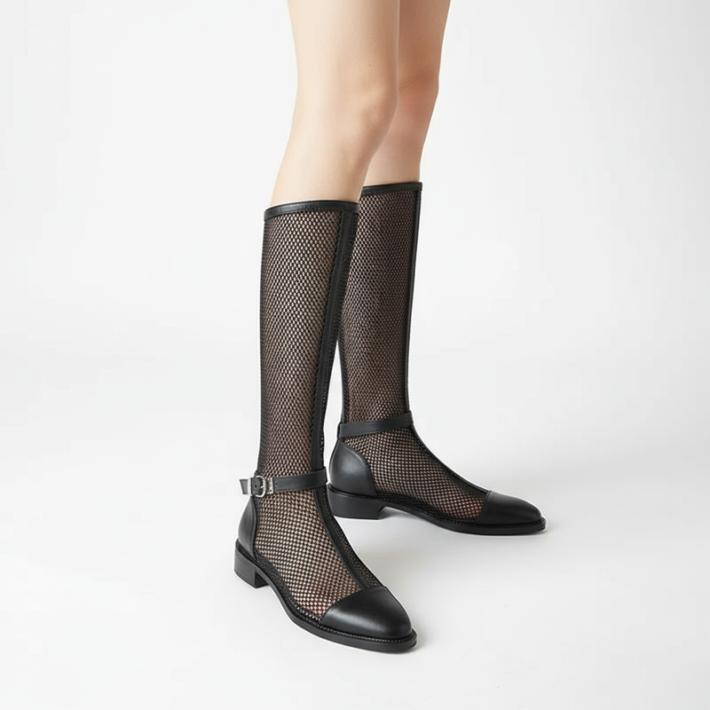 Breeze Women's Knee High Boots | Durable PU, Chic See-Through Design