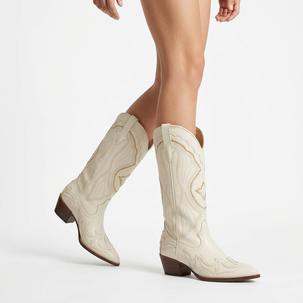 Vera Women's Cowgirl Boots | Embroidered Design, Thick Heel, Black