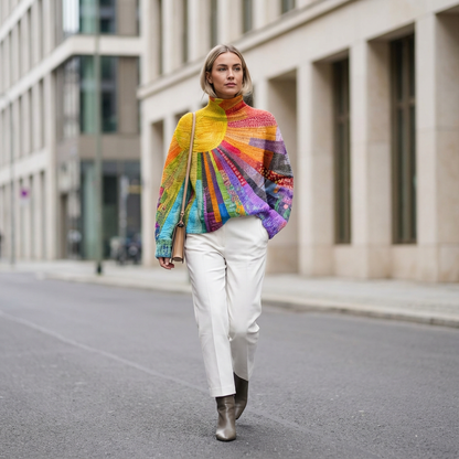 Willow Zerelle Women’s Turtleneck Sweater | Multicolor Patchwork Print, Relaxed Fit