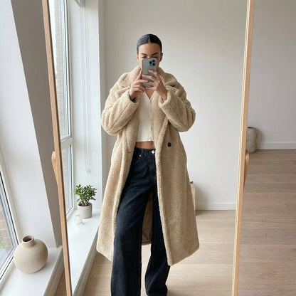 Tara Women's Winter Coat | Oversized Teddy Fur, Cozy Double-Breasted Design