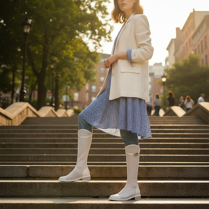 Breeze Women's Knee High Boots | Durable PU, Chic See-Through Design