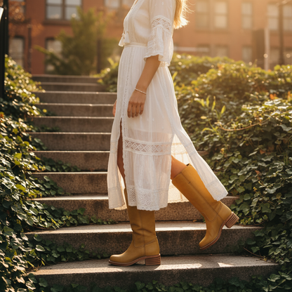 Kira Women's Knee High Boots | Stacked Heel, Classic Round Toe