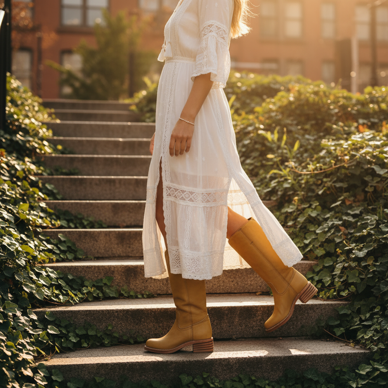 Kira Women's Knee High Boots | Stacked Heel, Classic Round Toe