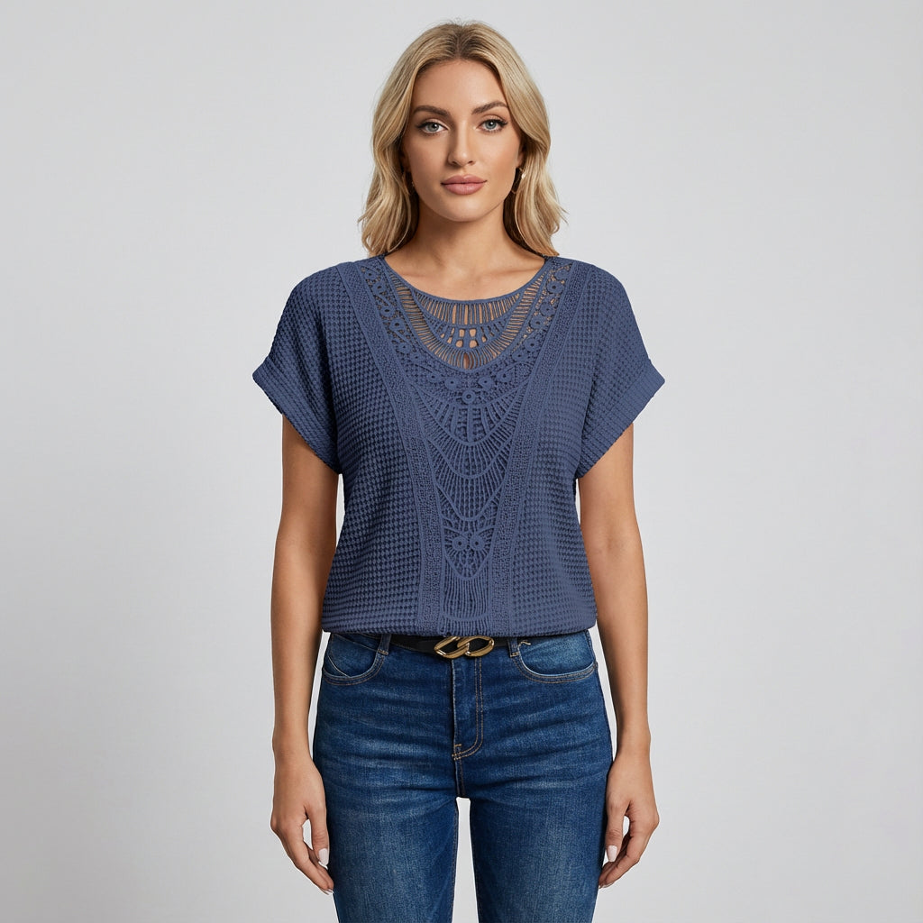 Haven Ella Women’s Lace Top | Front Lace Panel, Short Sleeves