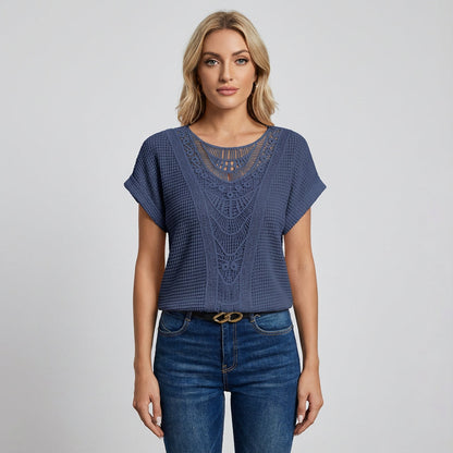 Haven Ella Women’s Lace Top | Front Lace Panel, Short Sleeves