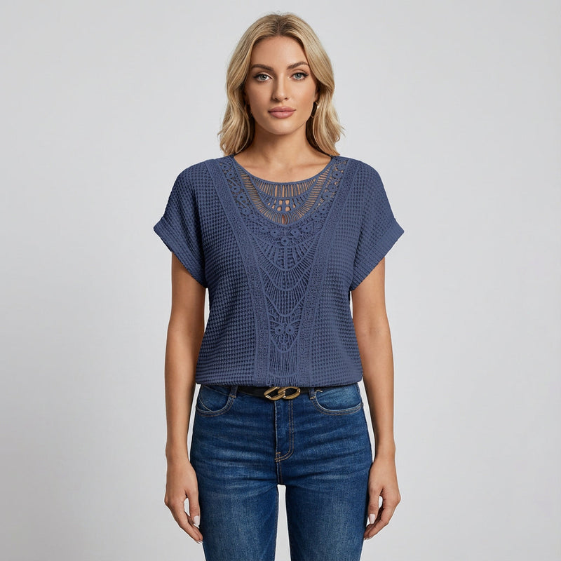 Haven Ella Women’s Lace Top | Front Lace Panel, Short Sleeves