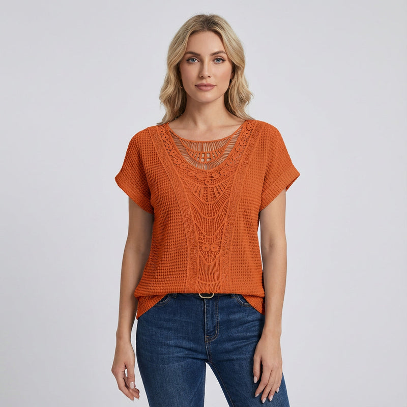 Haven Ella Women’s Lace Top | Front Lace Panel, Short Sleeves