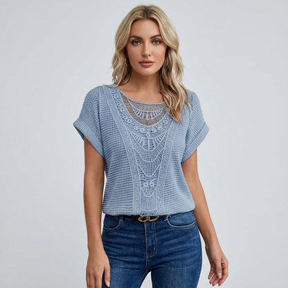 Haven Ella Women’s Lace Top | Front Lace Panel, Short Sleeves