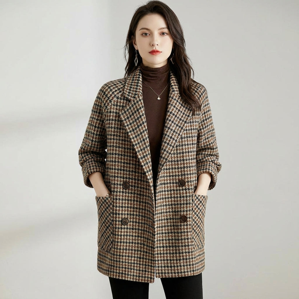 Mia Women's Coat | Vintage Checked, Double-Breasted