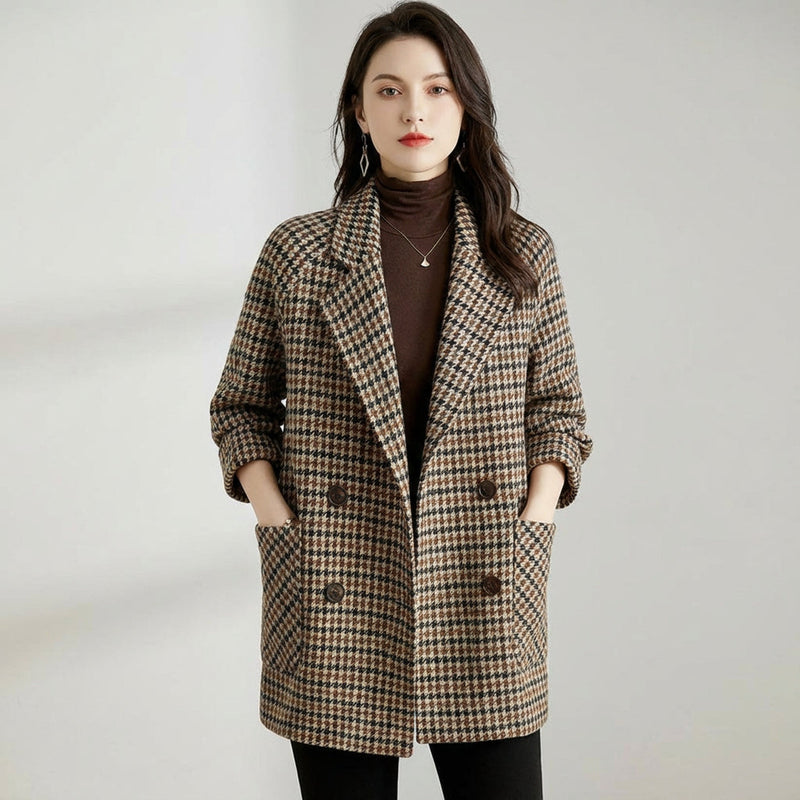 Mia Women's Coat | Vintage Checked, Double-Breasted